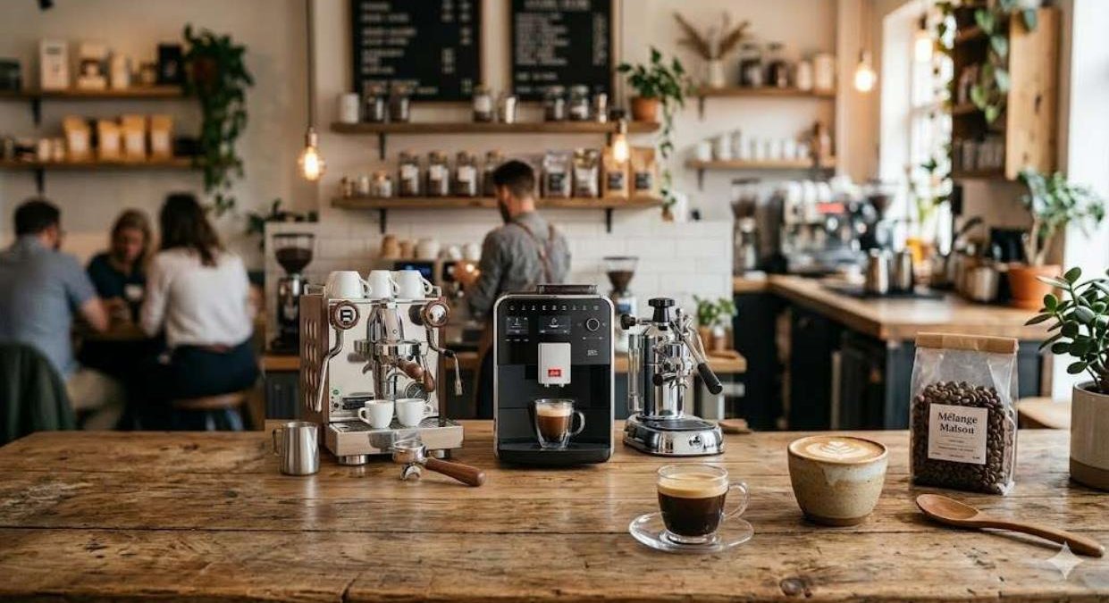 Machine Gaggia sur un comptoir de café